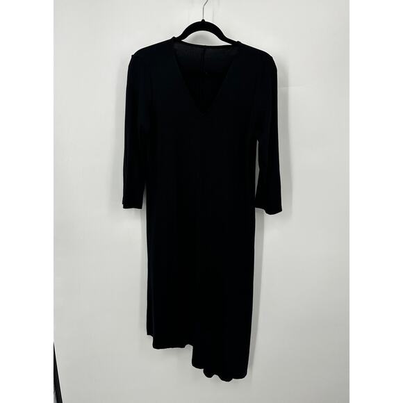 Eileen Fisher Asymmetrical jersey dress size medium black 3/4 sleeves minimalist - Picture 1 of 6